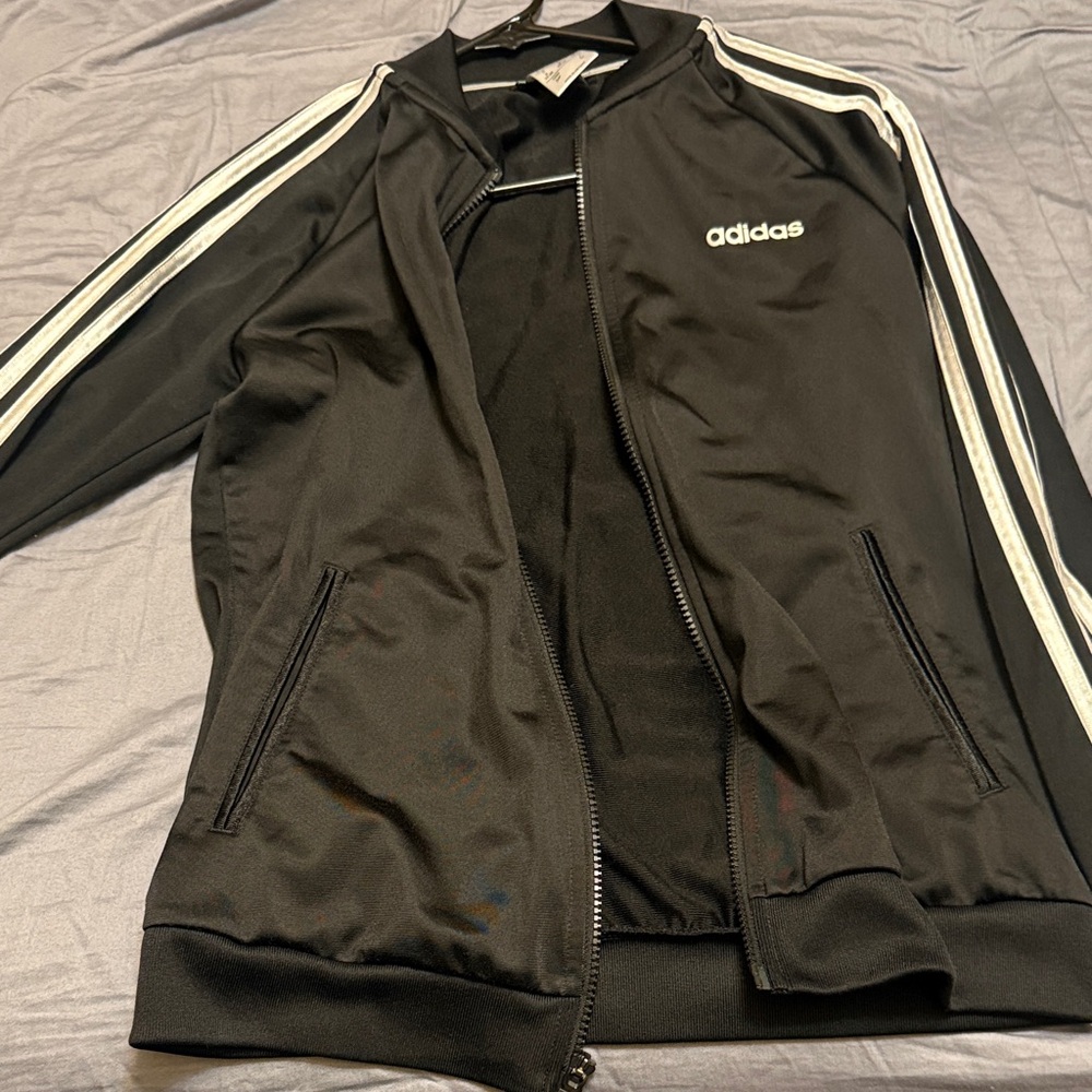 Adidas Black Jacket with White Stripes